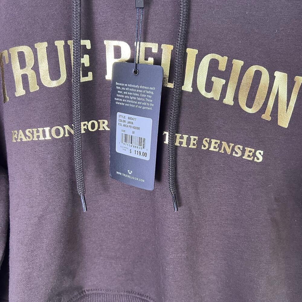 NWT True Religion Women's Brown Pullover Hoodie Sz M Spring Boho - Picture 5 of 9